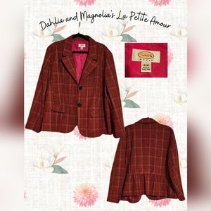 Talbots Wool Orange & Green Wool Button Down Peplum Blazer size 24W